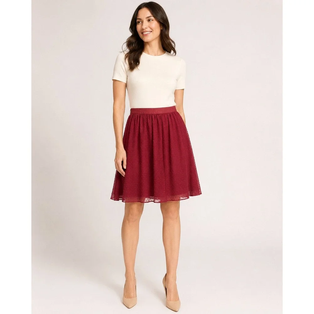 Brooks Brothers Burgundy Dot Flowy Chiffon A-line Skirt SIZE 6